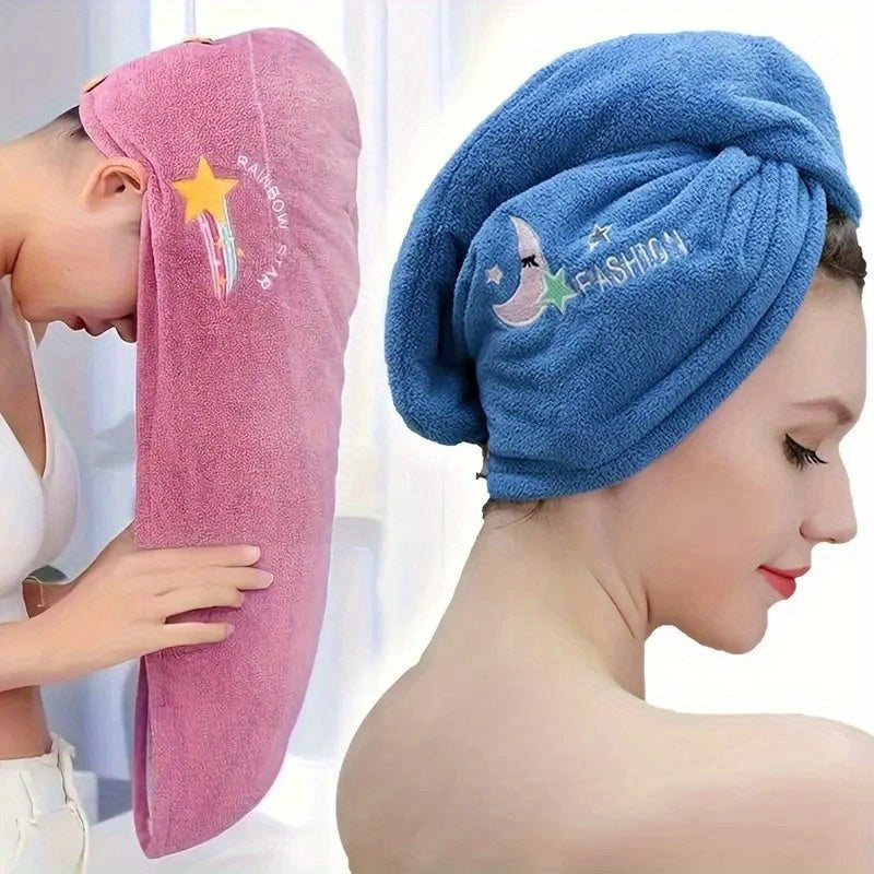 1pc Women'S Super Absorbent Quick-Dry Hair Towel Cap with Cute Cartoon Embroidery Design - Lightweight, Fabric Coral Fleece, 240gsm, Perfect for Bathing and Hair Drying, Bathroom Accessories, Bath Accessories | Playful Design | Soft Coral Fleece