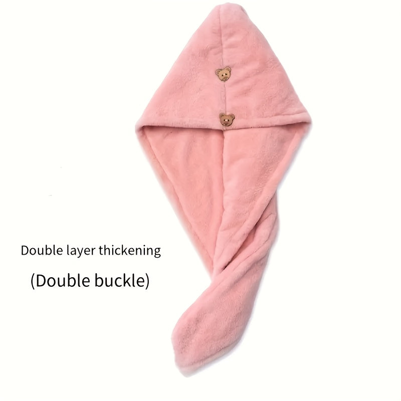 Soft Hair Drying Cap, Cute Solid Color Thickened Hair Towel for Bathroom, Water Absorbent Quick-Drying Shower Cap, Bathroom Supplies