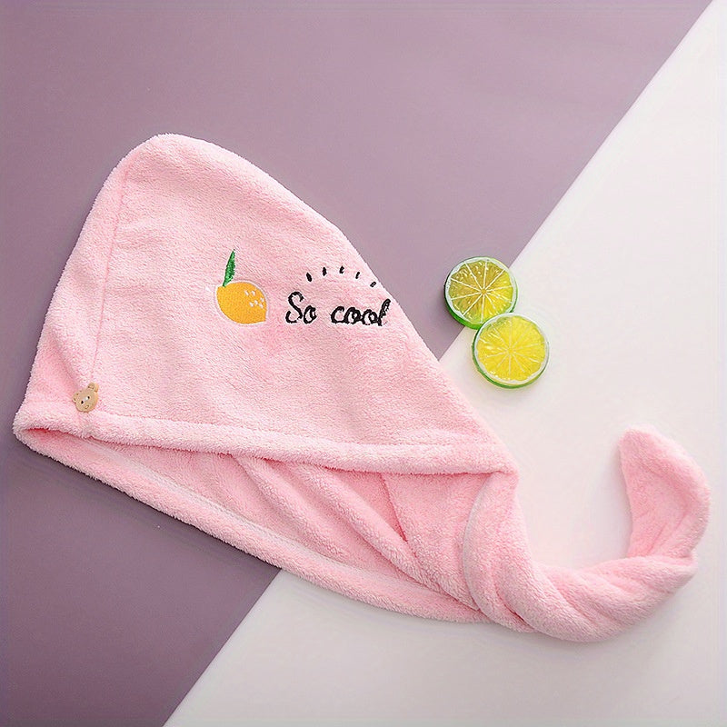 1pc Women'S Super Absorbent Quick-Dry Hair Towel Cap with Cute Cartoon Embroidery Design - Lightweight, Fabric Coral Fleece, 240gsm, Perfect for Bathing and Hair Drying, Bathroom Accessories, Bath Accessories | Playful Design | Soft Coral Fleece