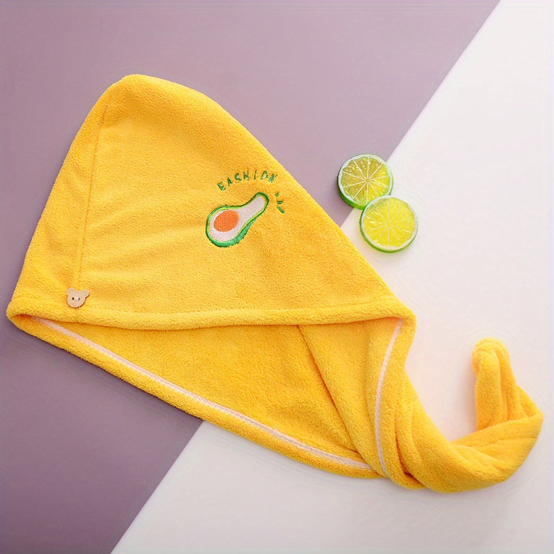 1pc Women'S Super Absorbent Quick-Dry Hair Towel Cap with Cute Cartoon Embroidery Design - Lightweight, Fabric Coral Fleece, 240gsm, Perfect for Bathing and Hair Drying, Bathroom Accessories, Bath Accessories | Playful Design | Soft Coral Fleece
