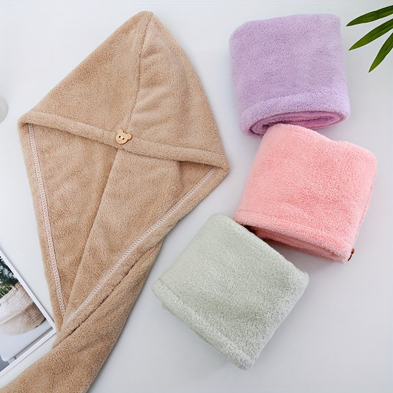 Soft Hair Drying Cap, Cute Solid Color Thickened Hair Towel for Bathroom, Water Absorbent Quick-Drying Shower Cap, Bathroom Supplies