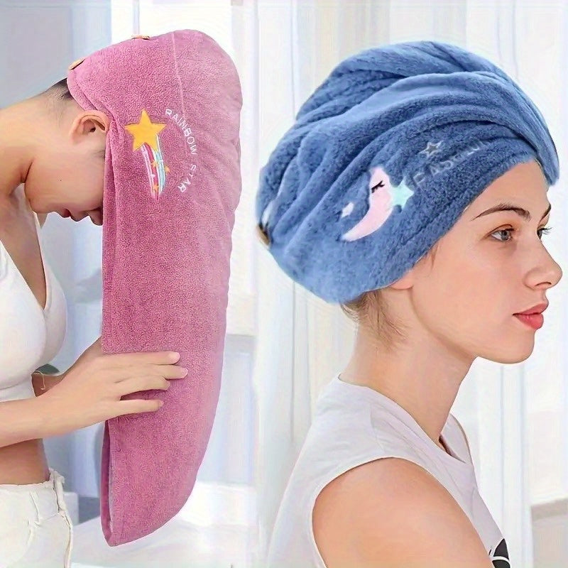 1pc Women'S Super Absorbent Quick-Dry Hair Towel Cap with Cute Cartoon Embroidery Design - Lightweight, Fabric Coral Fleece, 240gsm, Perfect for Bathing and Hair Drying, Bathroom Accessories, Bath Accessories | Playful Design | Soft Coral Fleece