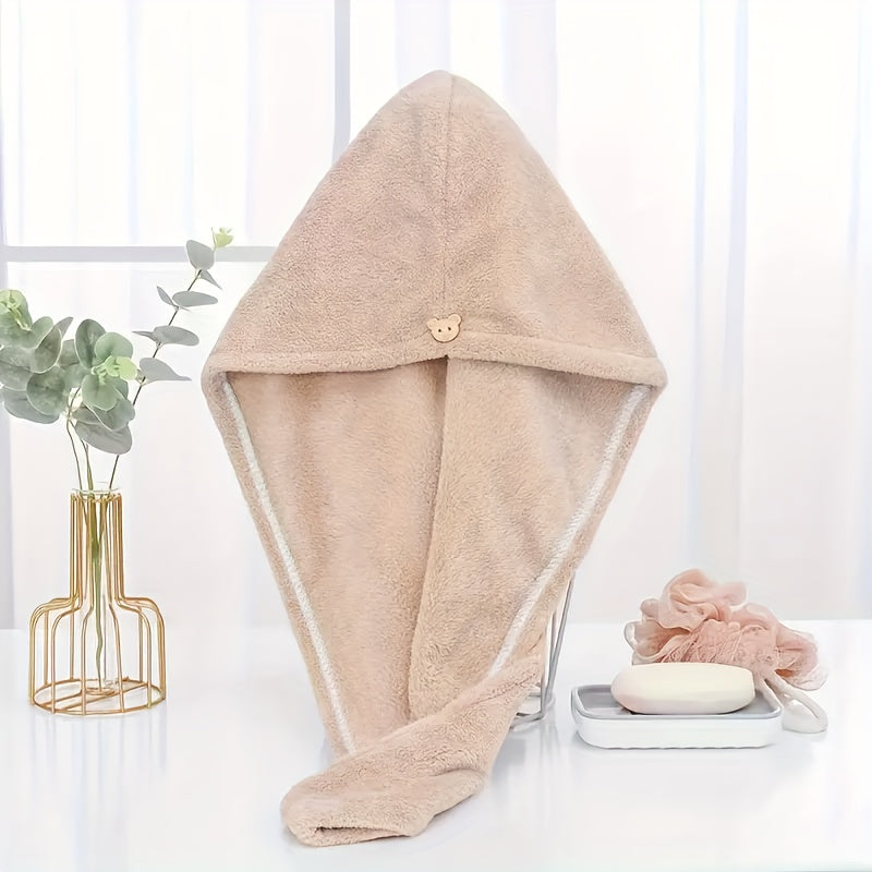 Soft Hair Drying Cap, Cute Solid Color Thickened Hair Towel for Bathroom, Water Absorbent Quick-Drying Shower Cap, Bathroom Supplies