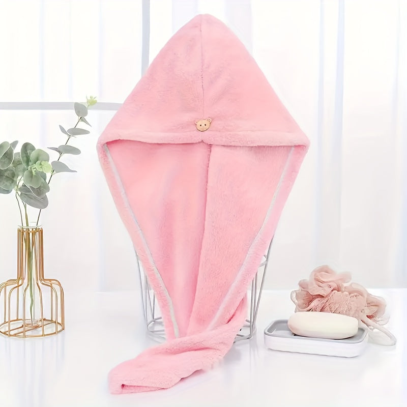 Soft Hair Drying Cap, Cute Solid Color Thickened Hair Towel for Bathroom, Water Absorbent Quick-Drying Shower Cap, Bathroom Supplies