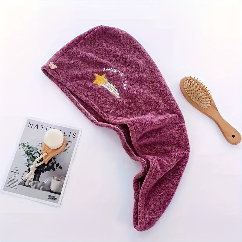 1pc Women'S Super Absorbent Quick-Dry Hair Towel Cap with Cute Cartoon Embroidery Design - Lightweight, Fabric Coral Fleece, 240gsm, Perfect for Bathing and Hair Drying, Bathroom Accessories, Bath Accessories | Playful Design | Soft Coral Fleece