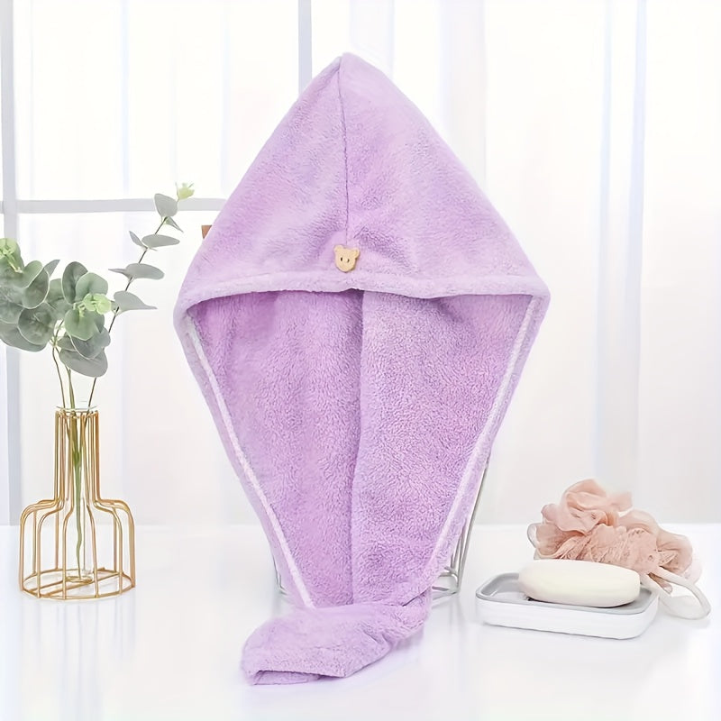 Soft Hair Drying Cap, Cute Solid Color Thickened Hair Towel for Bathroom, Water Absorbent Quick-Drying Shower Cap, Bathroom Supplies