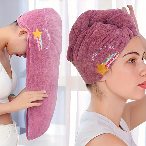 1pc Women'S Super Absorbent Quick-Dry Hair Towel Cap with Cute Cartoon Embroidery Design - Lightweight, Fabric Coral Fleece, 240gsm, Perfect for Bathing and Hair Drying, Bathroom Accessories, Bath Accessories | Playful Design | Soft Coral Fleece
